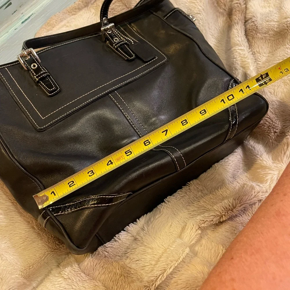 VINTAGE COACH BLACK LEATHER, SATCHEL HOBO SHOULDER BAG - Picture 5 of 16